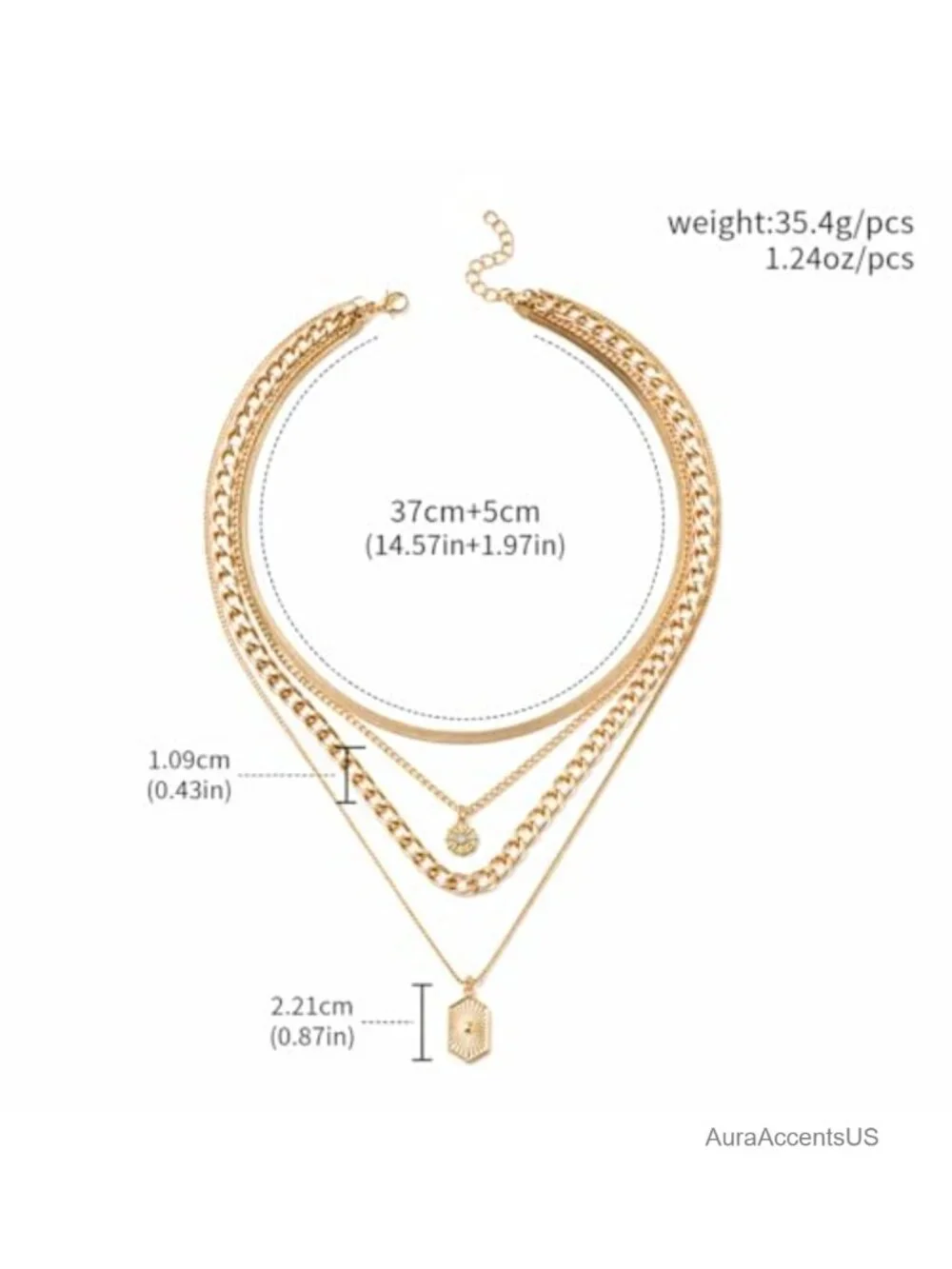 Layered Gold Tone Choker Necklace, Chunky Chain Tassel Pendant, Statement